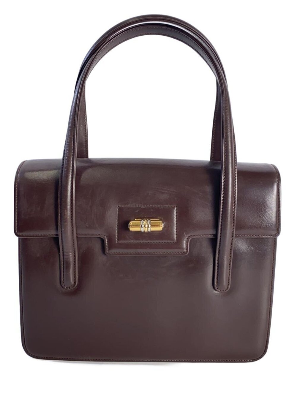 Gucci leather top handle bag calfskin body bamboo turnlock Brown